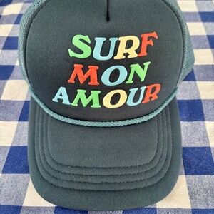 Anthropologie CELANDINE SEASIDE TRUCKER HAT "SURF MON AMOUR"